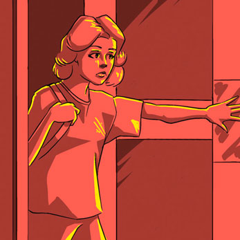girl open a door, an animation from "starlight" a film by Brit Phelan 