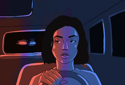 bicolor animation, a girl in a car, from "starlight" by Brit Phelan 